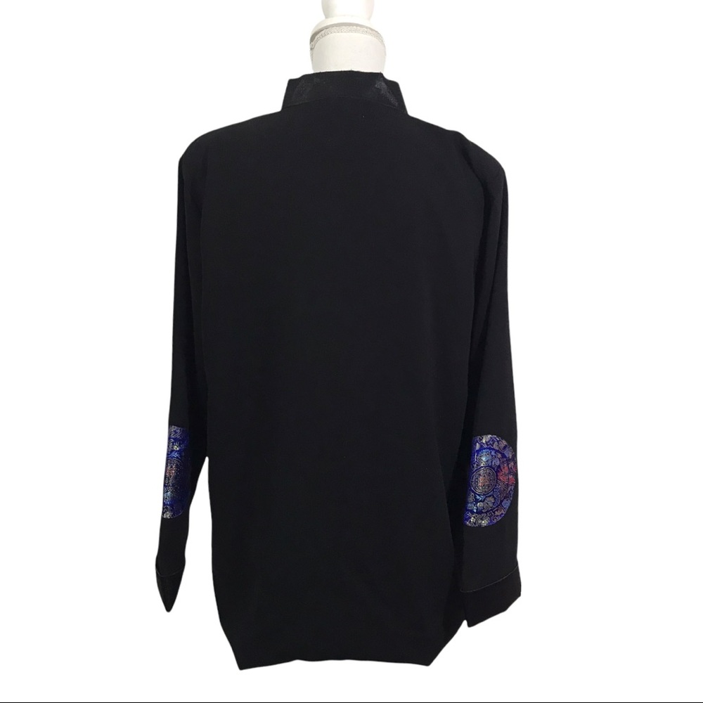 Vintage Women’s Large 100% Silk Black Brocade Trim Jacket Knot Closures - Picture 8 of 10